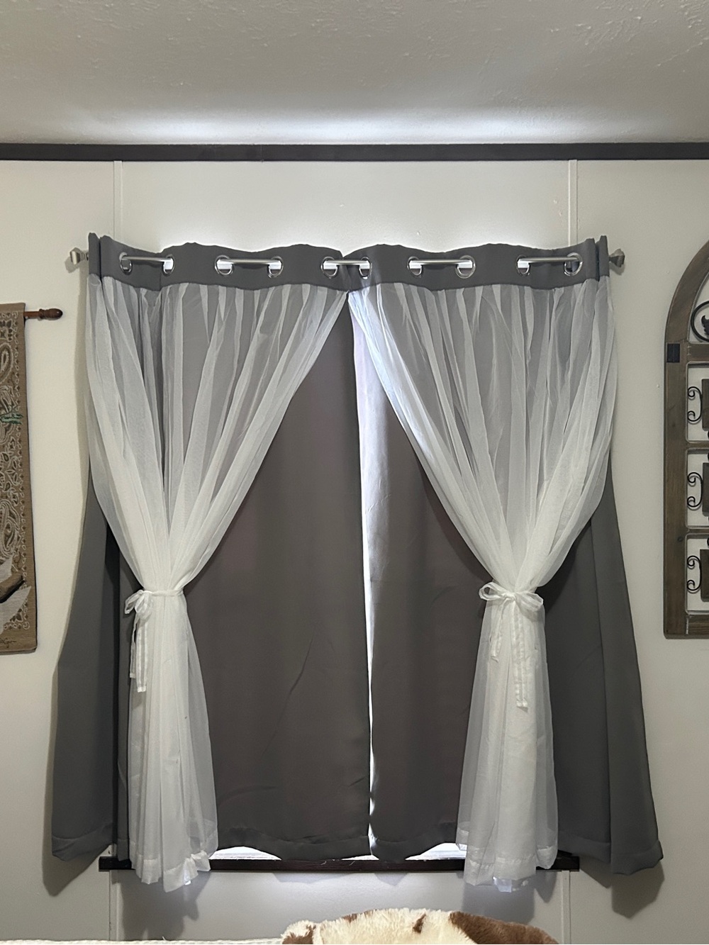 Gray and White Layered Window Curtains - Home Accents